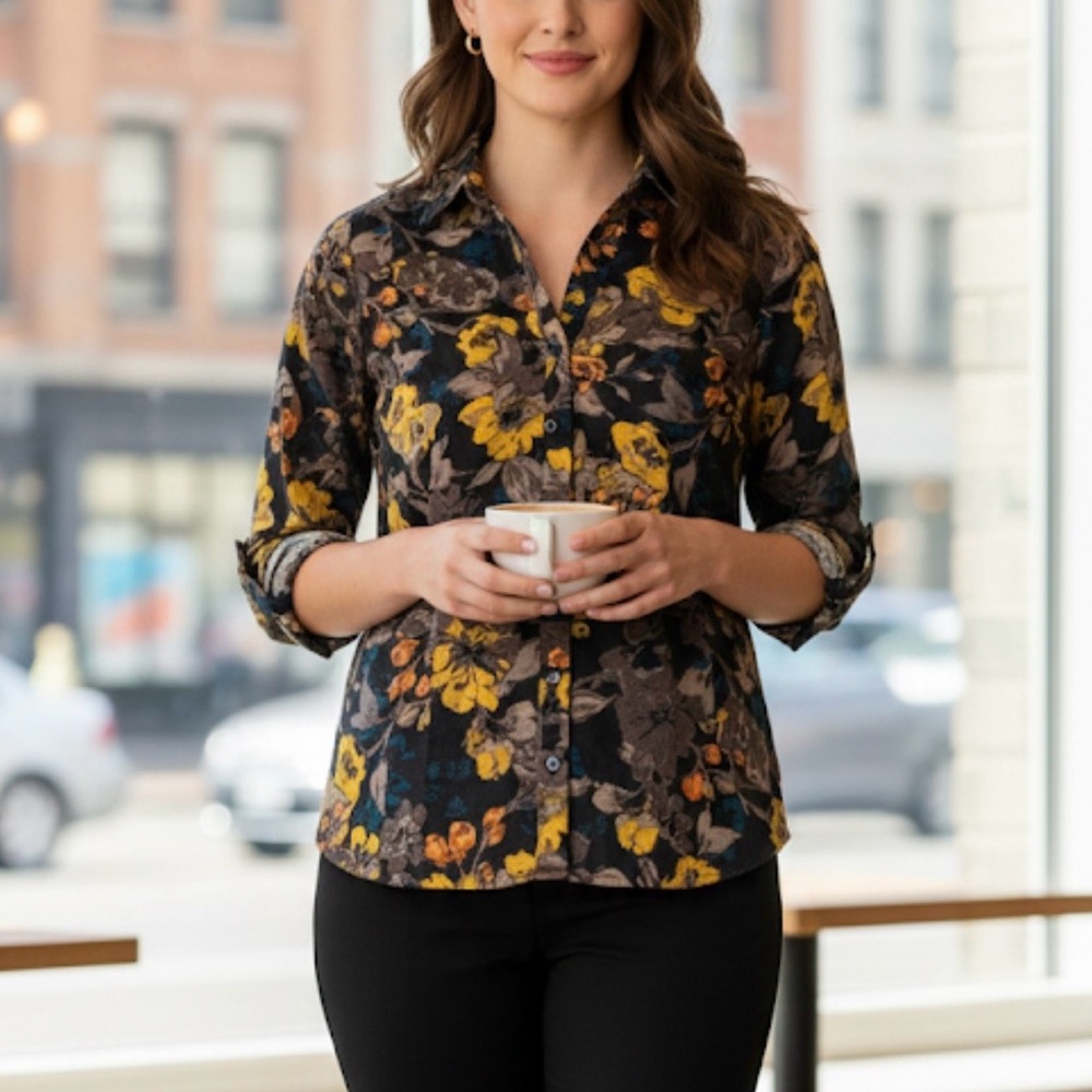 212 COLLECTION Floral Button Front Blouse, Women’s Small, Multicolor